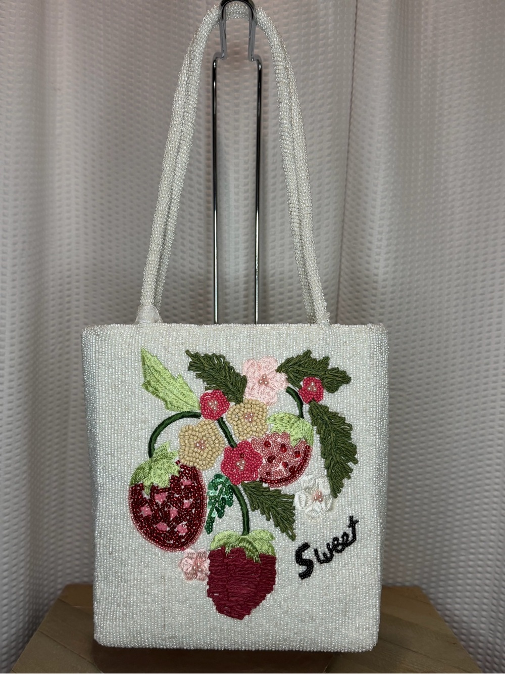Viral Beaded White Strawberry Tote Bag with Floral Embroidery …Tjmaxx & Marshall